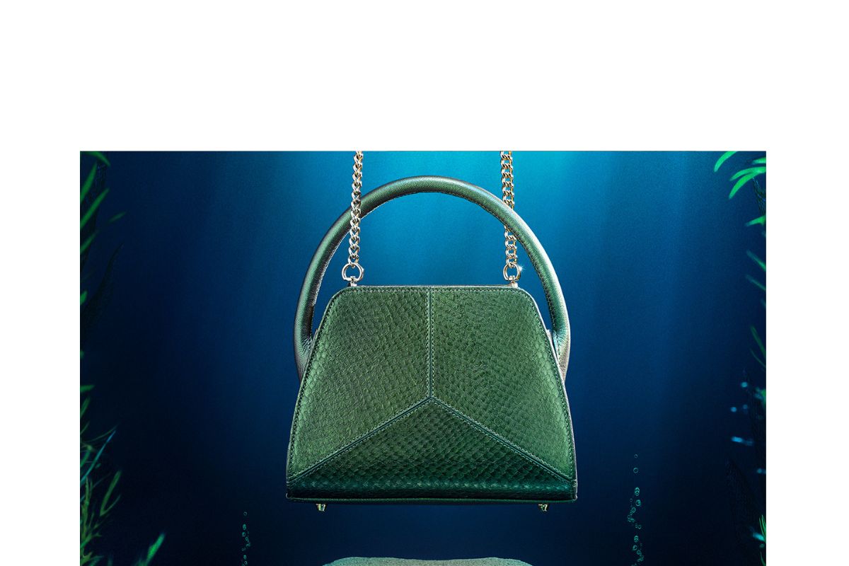 Cleo top handle bag in Metallic Green