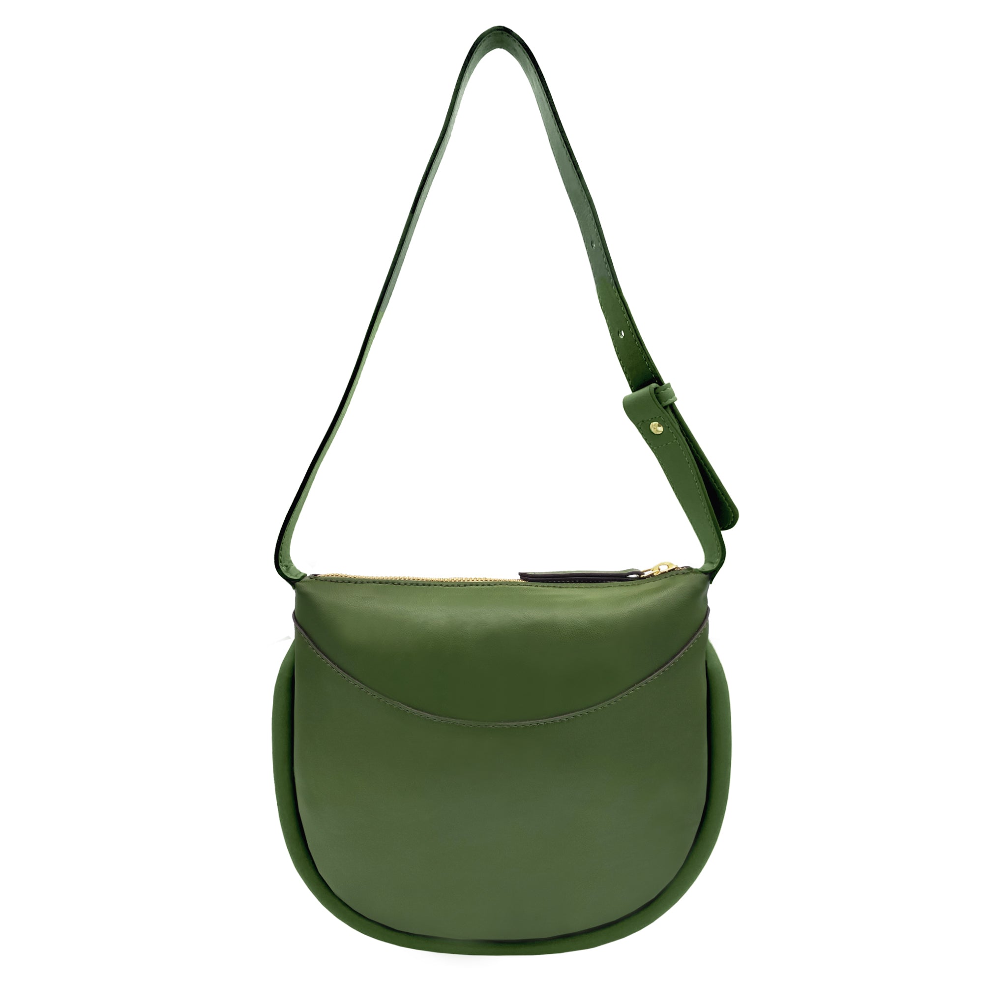 Thalie Paris, Adele Green Vegan Shoulder Bag back view. Eco-conscious, stylish, and practical bag made from PETA-approved cactus leather.