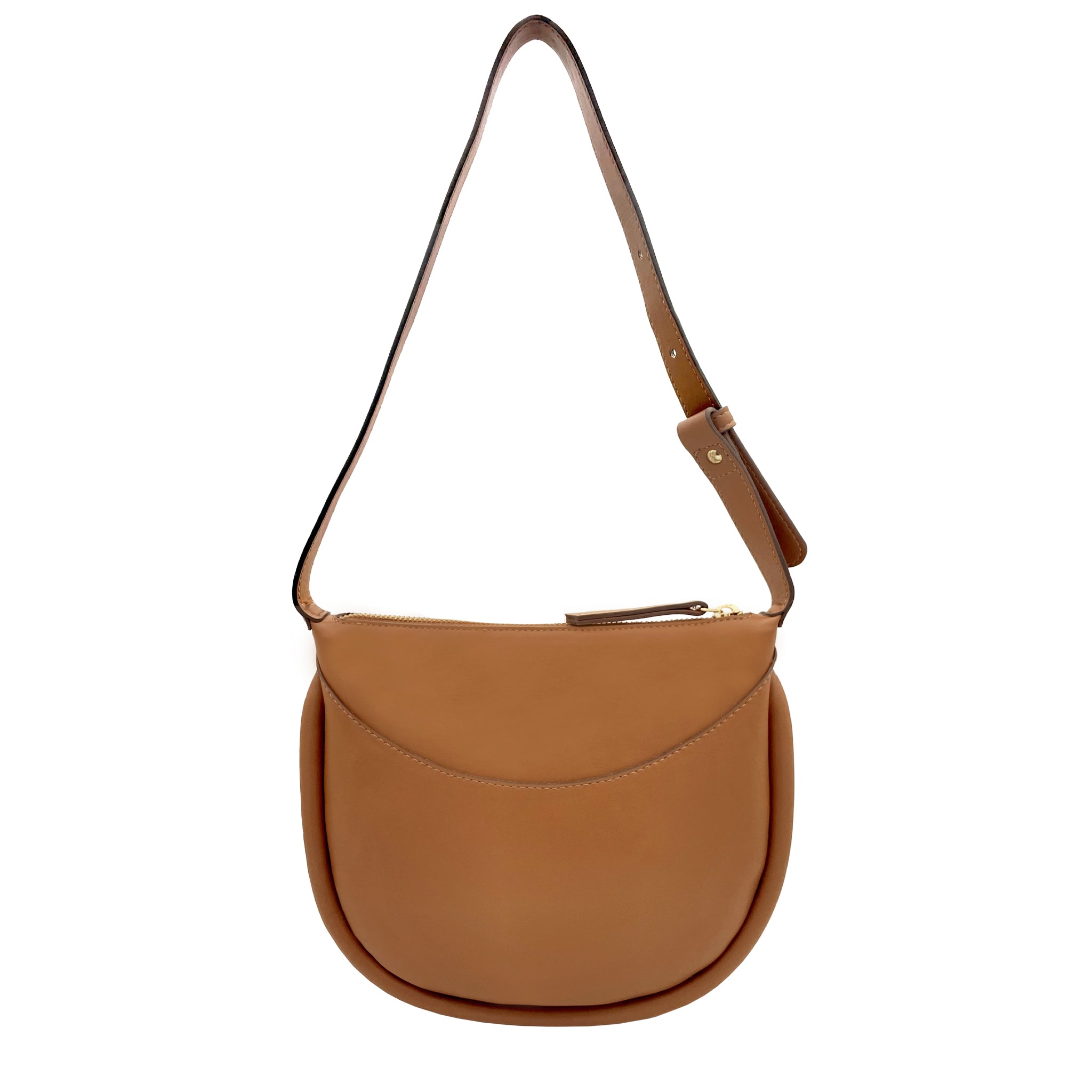 Back view of Adele Tan Vegan Shoulder Bag. Timeless, chic design with durable cactus leather, ideal for eco-conscious fashion lovers.