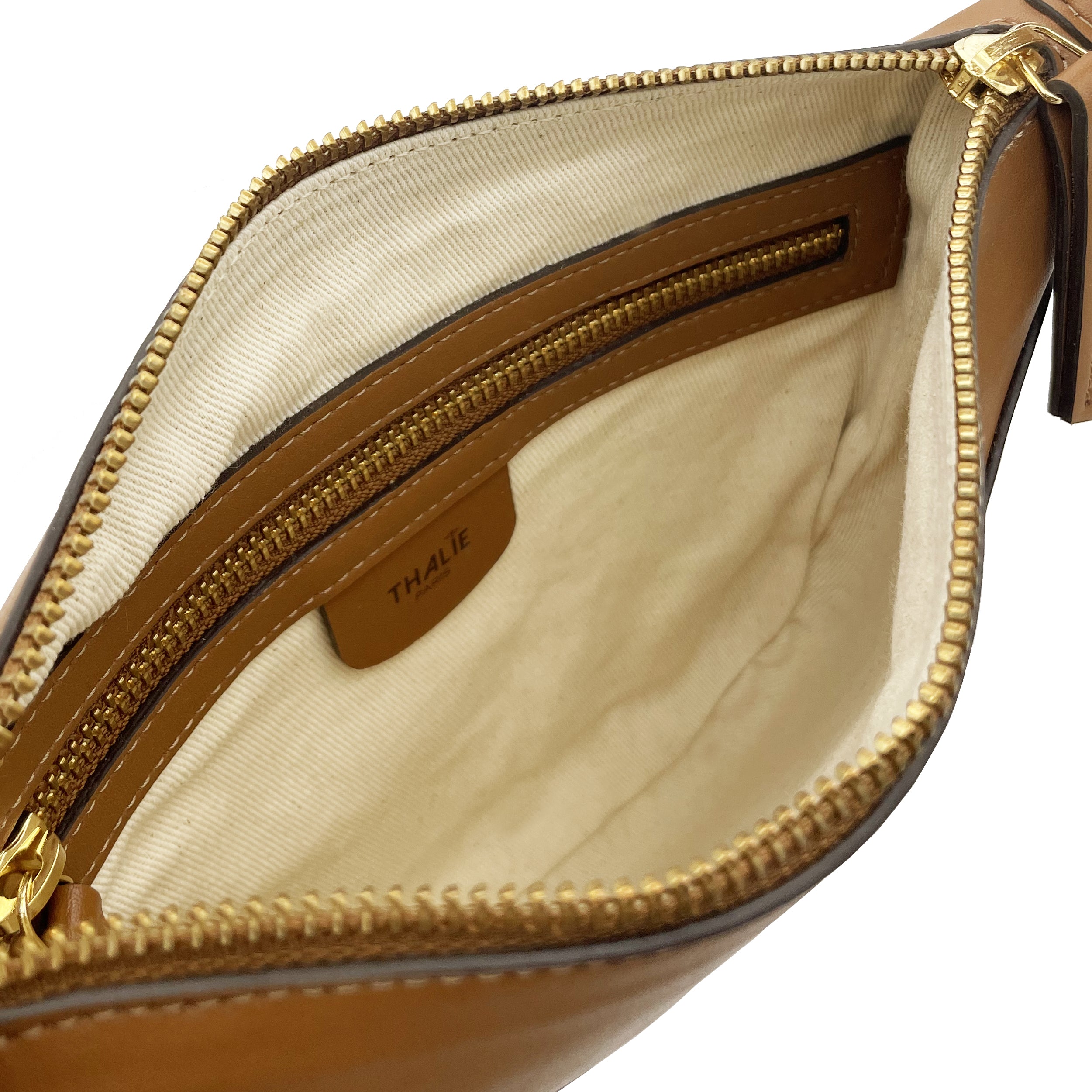 Inside view of Adele Tan Vegan Shoulder Bag. Thalie Paris
