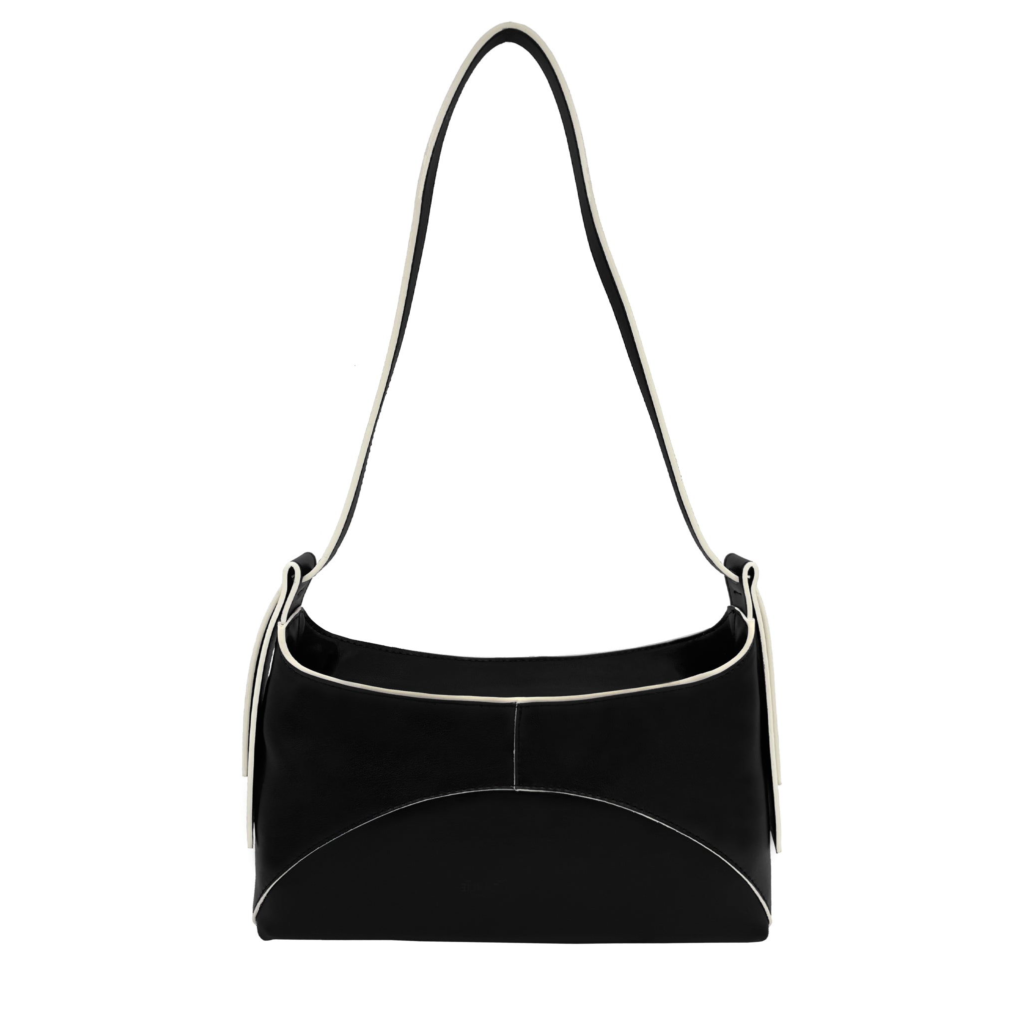 Back view of the Ambre Black sustainable handbag in a minimalist aesthetic.