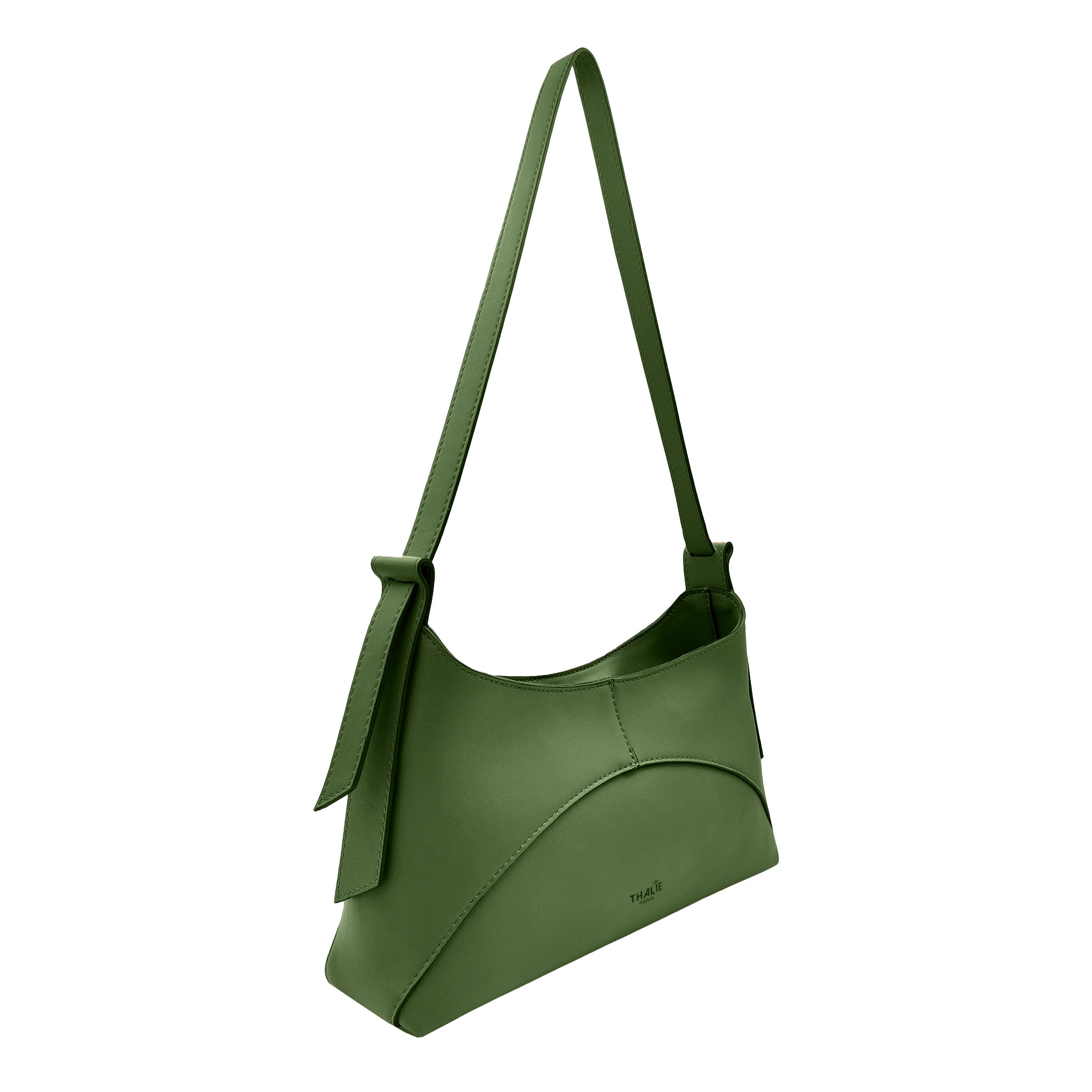 Side perspective of the Ambre Green handbag from Thalie Paris with structured eco-friendly design.