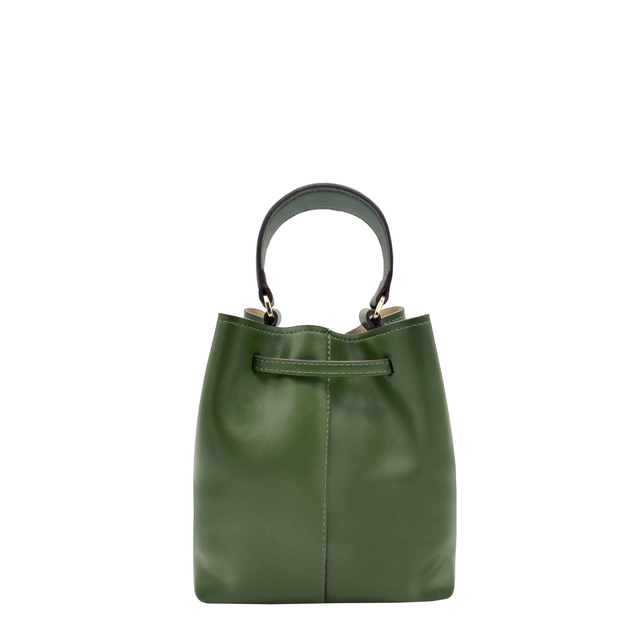 Back View: Mia Vegan Handbag in Green featuring a minimalist and modern shape. Thalie Paris