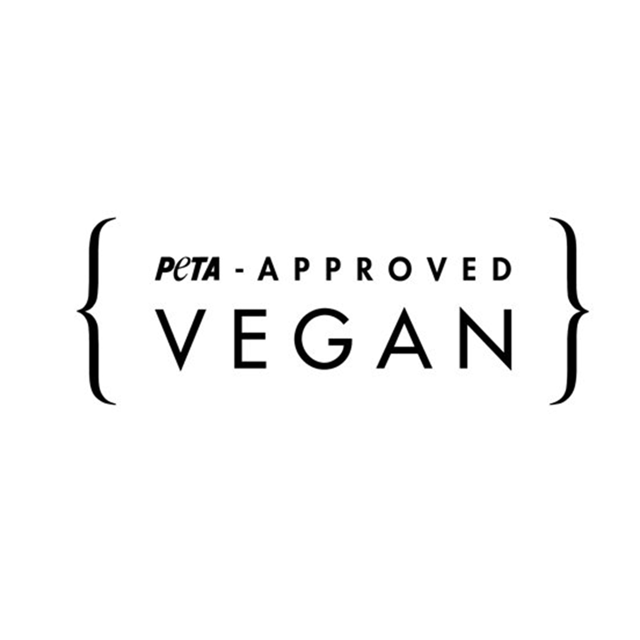 PETA-approved vegan certification logo indicating cruelty-free and animal-free materials